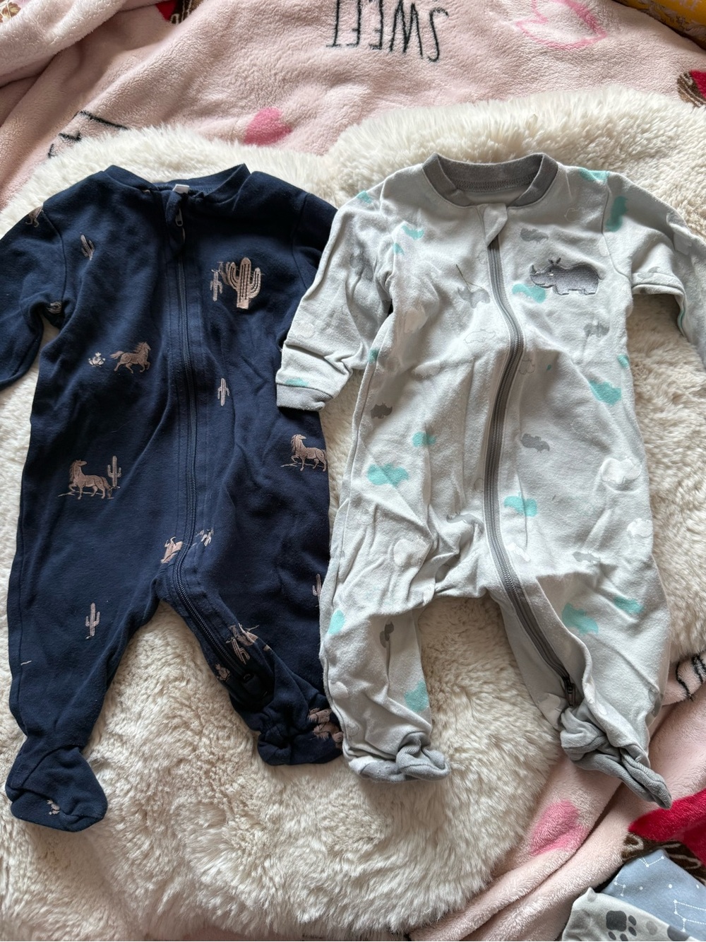 Baby Zip Footie Sleepers in Navy and Light Gray